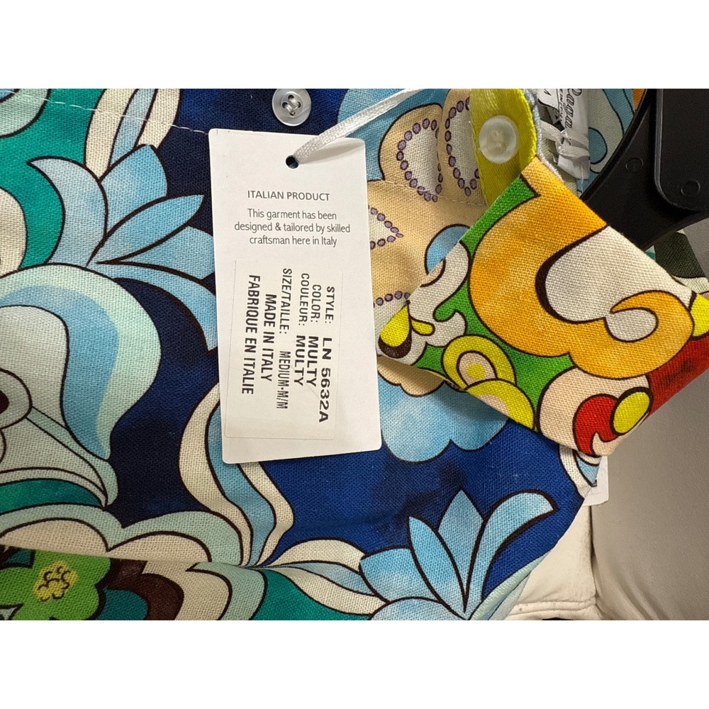 Le Ragazze Made In‎ Italy Multicolor Print Short Sleeve Belted Dress Medium - Picture 4 of 6